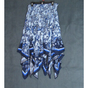 Denim 24/7 Skirt Size 26W Blue Paisley Midi Handkerchief Hem Whimsifairy Country